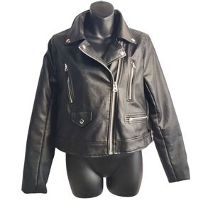 Love Tree Women's Black Faux Leather Motorcycle Zip Up Jacket Size Medium